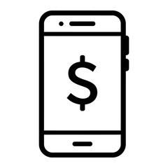 Outline Mobile Payment Icon with Dollar Sign in Minimal Line Style