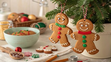 Obraz premium Gingerbread men cookies as Christmas decorations.