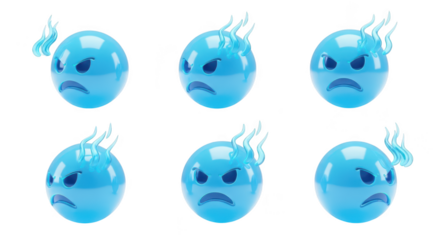 3D blue angry emojis with smoke showcasing anger & frustration on a white background suitable for social media online communication or UI design