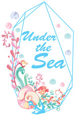 Vector background. Frame. Background with seashells. Isolated elements for easy use.Print