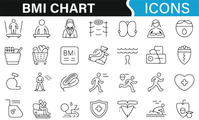 Comprehensive BMI chart with health and fitness-related icons