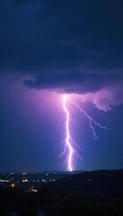 Dramatic, high-resolution image of a powerful lightning strike illuminating a dark, stormy night sky Perfect for weather, nature, and power-related projects , power, contrast