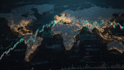Global financial trends visualized on a world map