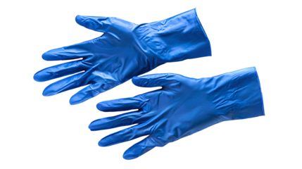 blue rubber gloves isolated on white or transparent .png