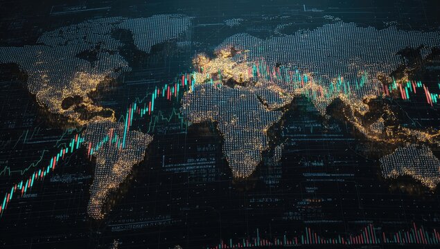Global financial trends visualized on a world map