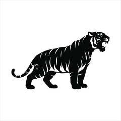 Silhouette of a roaring tiger with its mouth open