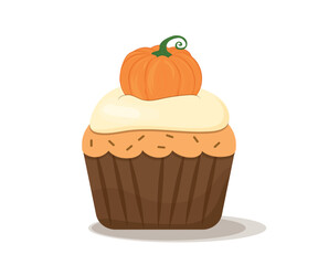 Pumpkin Cupcake Delight, Food Illustration, Whimsical Environment, Bright Colors