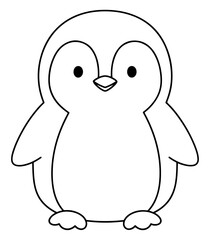 Black and White Outline Illustration of a Cartoon Penguin