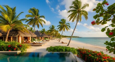 Fototapeta premium Luxury beach resort offers relaxing tropical vacation getaway