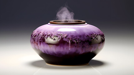 Purple ceramic diffuser with essential oils for aromatherapy and wellness