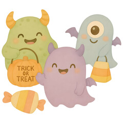 Cute monsters trick-or-treating