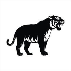 Silhouette of a roaring tiger with its mouth open