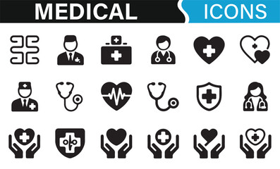 Health and emergency care icons for medical and wellness services