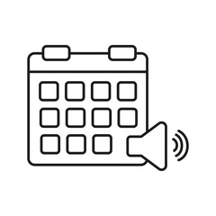 Calendar sound icon. Reminder date symbol. Audio event Vector. Notification schedule mark.