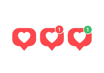 Three red heart notification icons with notification counts