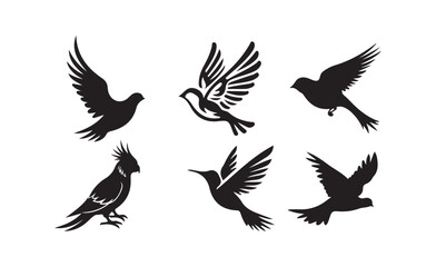 Set of black bird silhouettes. Vector elements for design,  bird silhouette icon logo element, vector illustration eps 10.