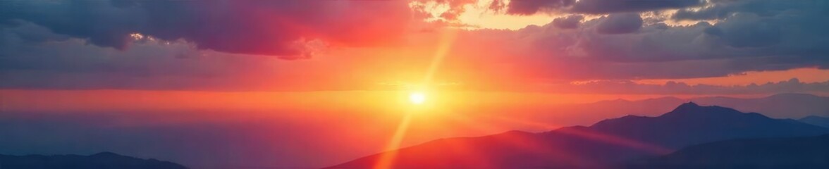 Fototapeta premium A vibrant sunrise paints the sky with brilliant, hopeful colors, promising a bright and optimistic day ahead Perfect for concepts of new beginnings, hope, and positive energy , landscape, daybreak