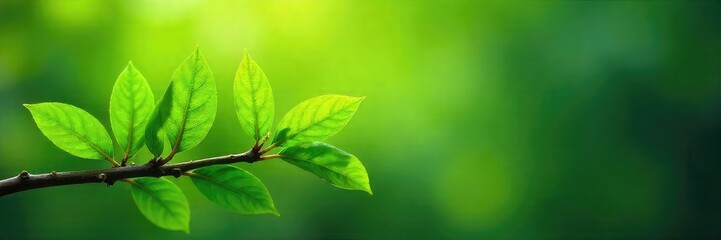 A vibrant, lush green branch bursting with new growth, signifying a fresh start to the week Perfect for Monday morning themes, renewal, and spring imagery , week start, monday, botany