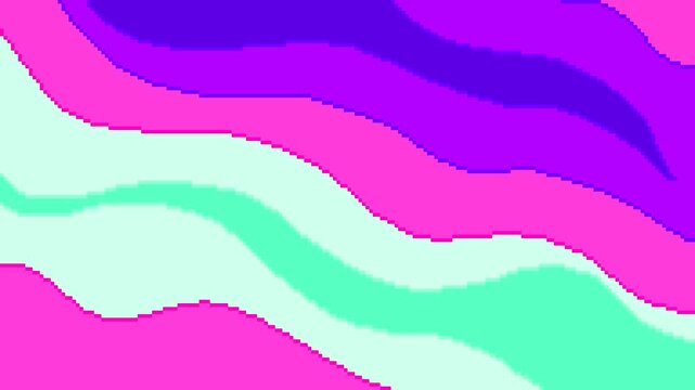 Abstract pixel art fluid colorful lines and shapes flow background. Manga Wavy Mosaic Animation. Abstract of rapidly moving speed of shapes in pixelated style swirl animation. Hippie tie dye shapes	
