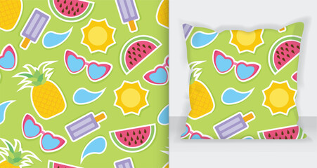 Hand drawn flat summer seamless pattern. mockup pillow