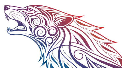 aggressive animal head roaring face  with gradient colored lines vector	