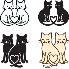 Two cats forming a heart shape with their tails vector logo  art and illustration.