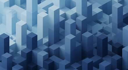 Abstract Geometric Background of Stacked Blue and White Cubes in a Modern Three Dimensional Rendered Design