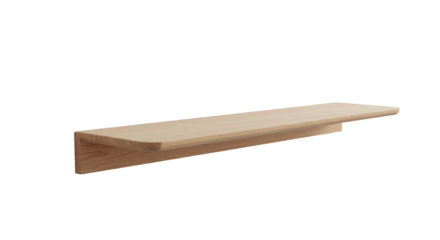 Light beige wooden wall shelf with a gently curved edge.