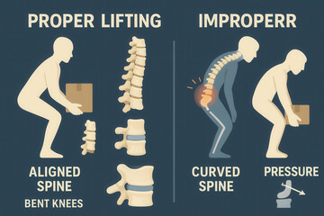 Proper lifting techniques vs improper lifting practices educational graphic workplace informative health and safety