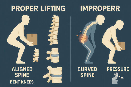 Proper lifting techniques vs improper lifting practices educational graphic workplace informative health and safety