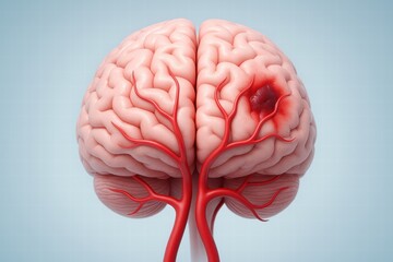 A Detailed Anatomical Representation of a Human Brain with Emphasis on Blood Vessels and a Highlighted Abnormality Depicting Potential Medical Disorders
