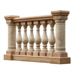 Classical stone balustrade with wooden handrail and base railing pillar