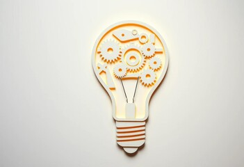 Layered paper cut lightbulb with interlocking gears and cogs,  development,  brain