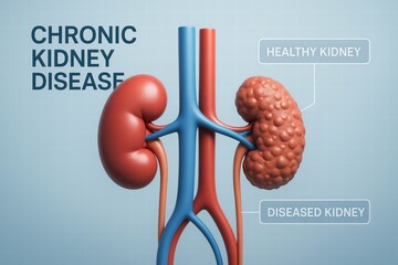 A Detailed Illustration of Chronic Kidney Disease Highlighting the Differences Between Healthy and Diseased Kidneys for Educational Purposes