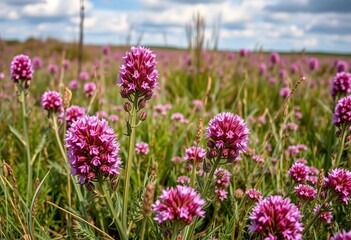 Purple pink heather blooming on Ginkel Heath, Arnhem, Netherlands WWII Operation Market Garden drop zone,  pink heather,   memorial