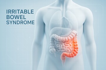 Detailed Diagram Illustrating Irritable Bowel Syndrome with Emphasis on Digestive Tract and Affected Areas, Aiding Understanding of This Common Condition