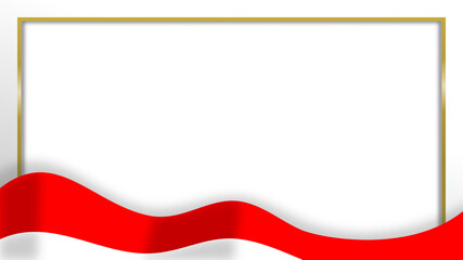 Indonesian Flag Theme Frame with Wavy Indonesian Flag Ribbon. Indonesia Independence Day Photo Frame.