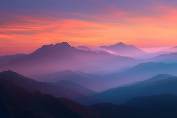 Fototapeta premium Majestic mountains under a colorful sunrise.