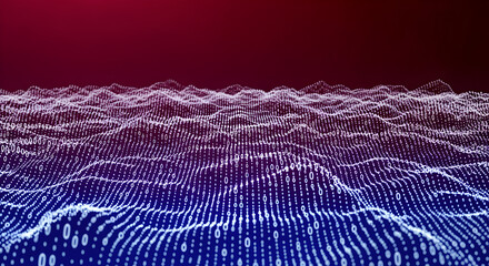 Abstract Wavy Dotted Landscape with Red to Blue Gradient Background for Modern Presentation