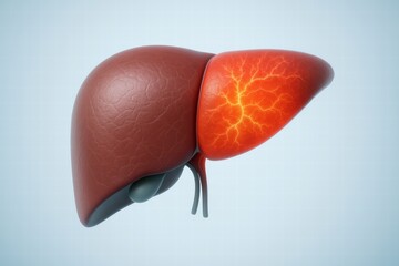 Detailed Illustration of a Human Liver with Highlighted Vascular Structures, Emphasizing Its Importance in Metabolism and Detoxification Processes