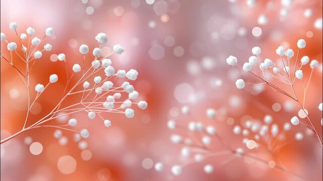 Delicate Animation of White Baby's Breath Flowers on Soft Blurred Background