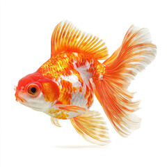 Goldfish with large tail, isolated on white background.