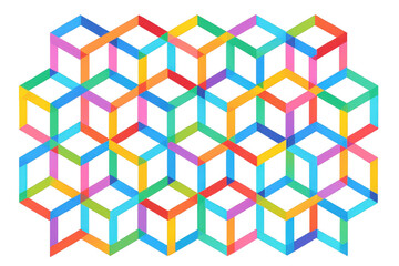 Geometric honeycomb pattern displaying interlocking hexagons in vibrant colors, creating contemporary design element with transparent backdrop for graphic layouts