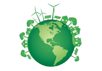 Obraz premium Green earth with sustainable energy sources and eco friendly cityscape