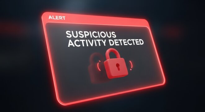 A digital alert screen displays a red padlock icon and the text suspicious - Powered by Adobe