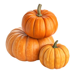 Fototapeta premium Pile of three realistic pumpkins, isolated on transparent background