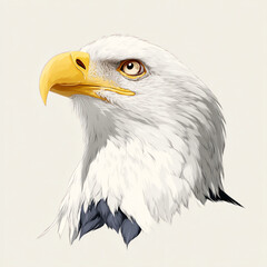 Obraz premium A portrait of a bald eagle with a yellow beak isolated on white background