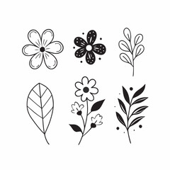 Set of floral and leaf doodle lineart design element 2