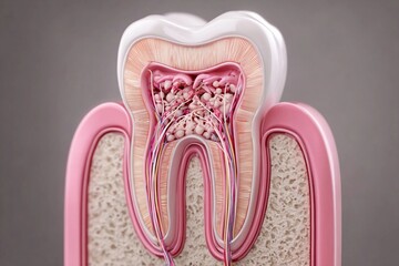 Detailed model of human tooth structure highlighting internal components