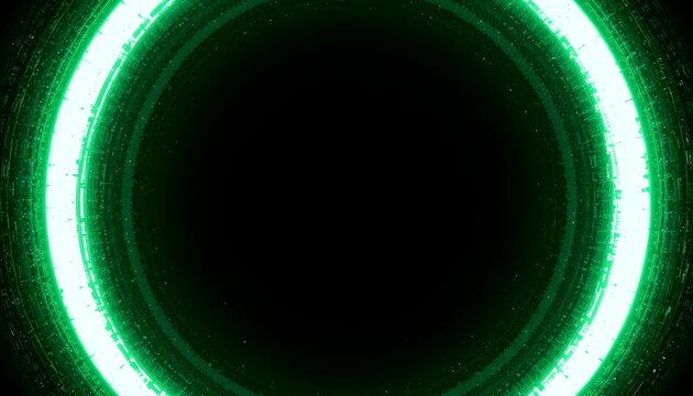 Vibrant green neon ring with abstract glowing energy on black background